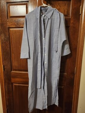 Striped Blue and White Maxi Shirt Dress